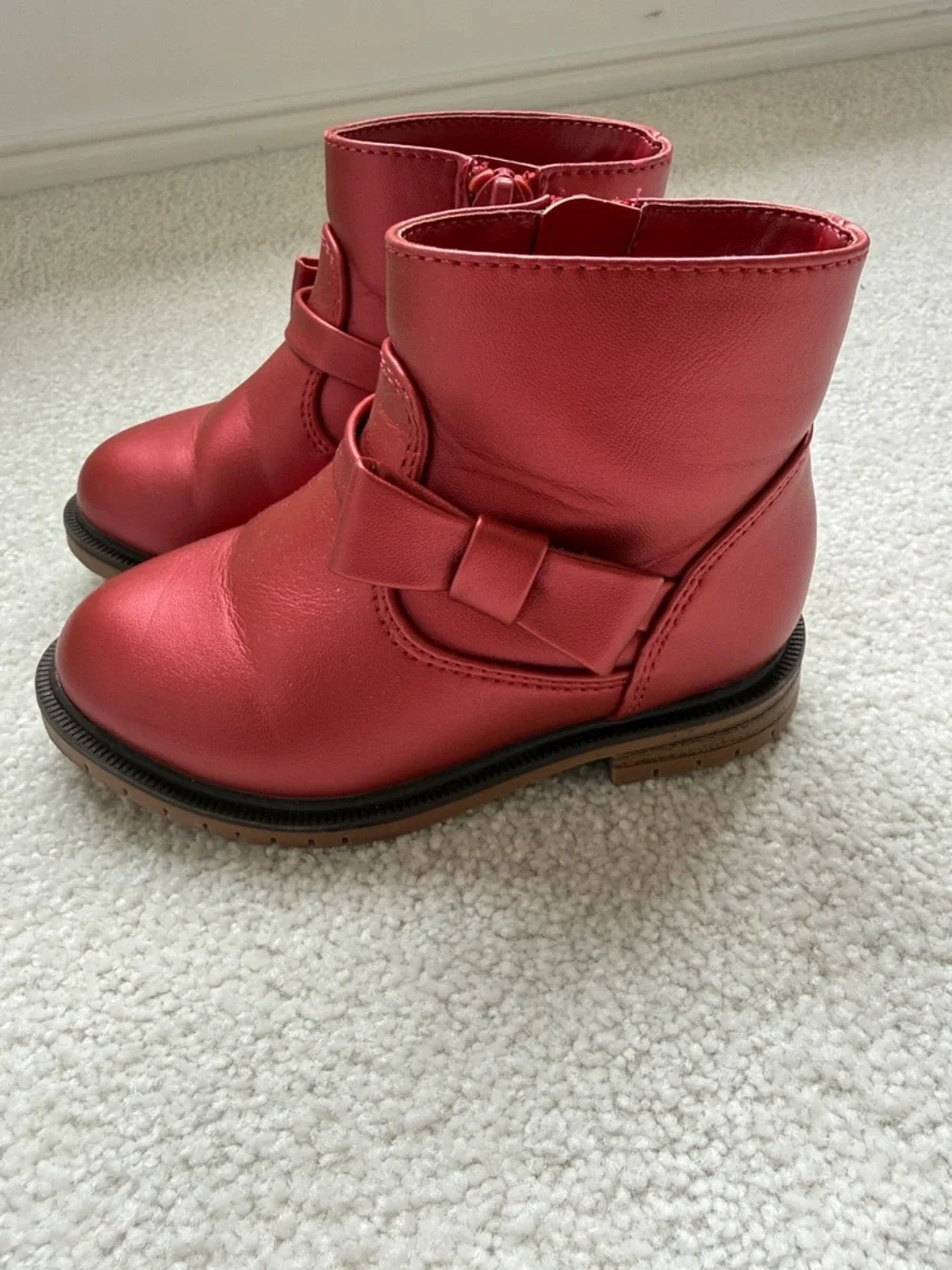 Cat & Jack Metallic Red Bow Ankle Boots